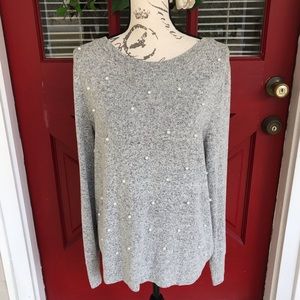 Juicy Couture Long Sleeved Grey Pearl Embellished Sweater Size Small